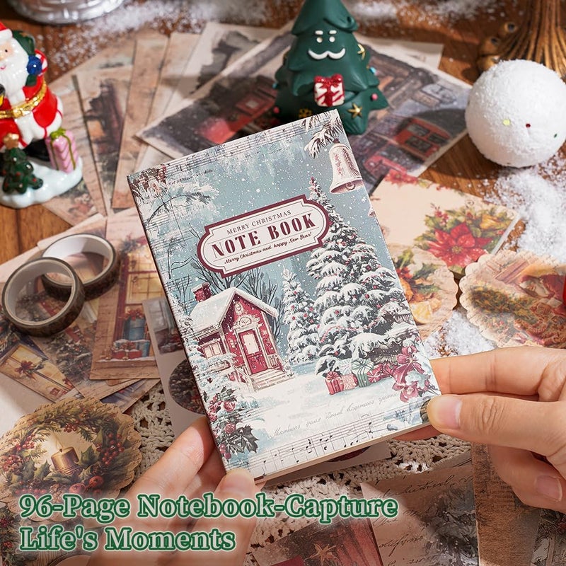 icceemee Scrapbooking Supplies Kit, Christmas Theme Scrapbooking Kit for Bullet Junk Journaling, Stationery, A6 Grid Notebook, Flower DIY Journaling Supplies, Birthday Craft Gift for Teen Girls - Image 3